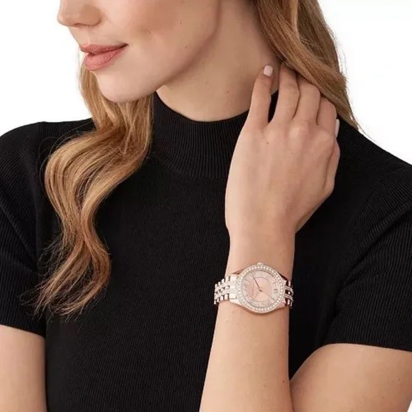 Michael Kors Women’s “Harlowe” Analog Pave Rose-Gold Watch, 38mm